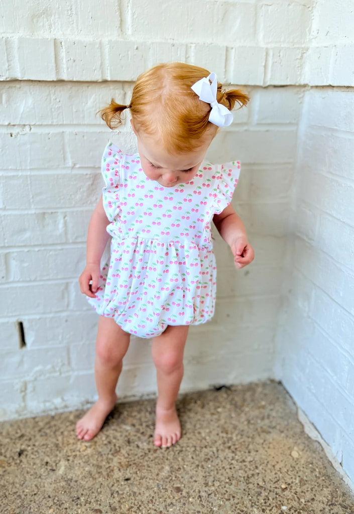 Mary Cherry Print Ruffle Bubble