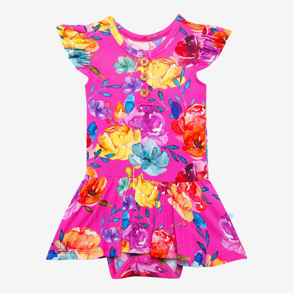 Aminatu Ruffled Capsleeve Henley Twirl Skirt Bodysuit