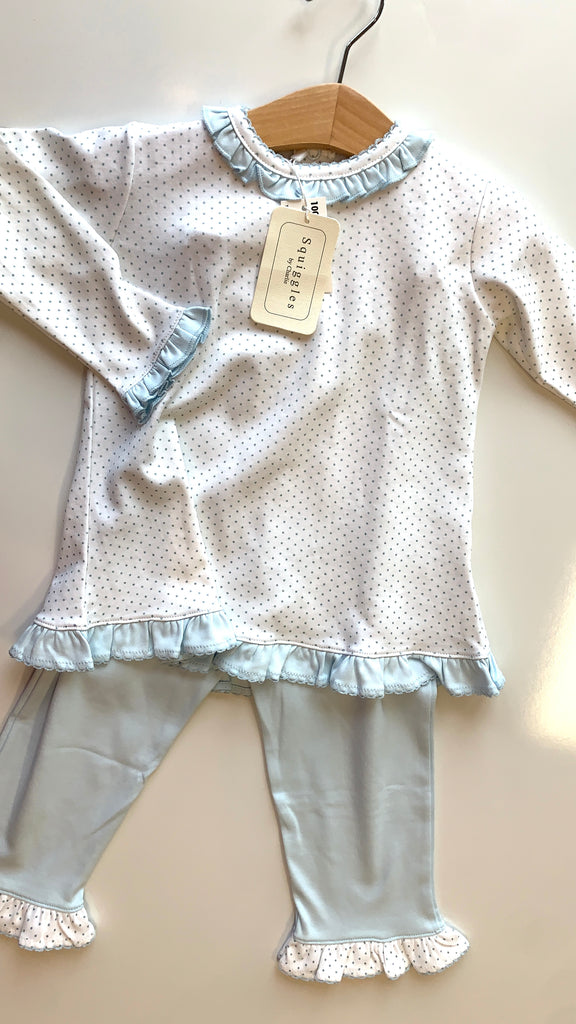 Blue Dot/Lt. Blue Ruffle Pant Set