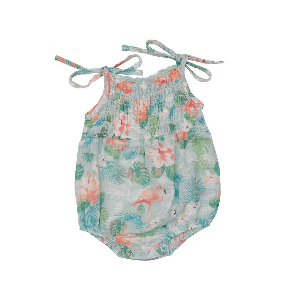 FLORAL FLAMINGOS Tie Strap Smocked Bubble
