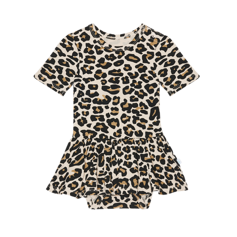 Lana Leopard Tan - Short Sleeve with Twirl Skirt Bodysuit