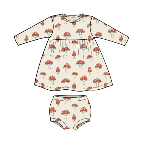 Mushrooms Simple Dress And Bloomer