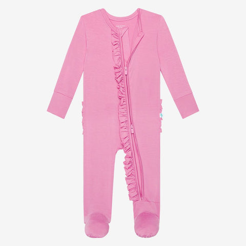 Pink Peony Footie Zippered One Piece